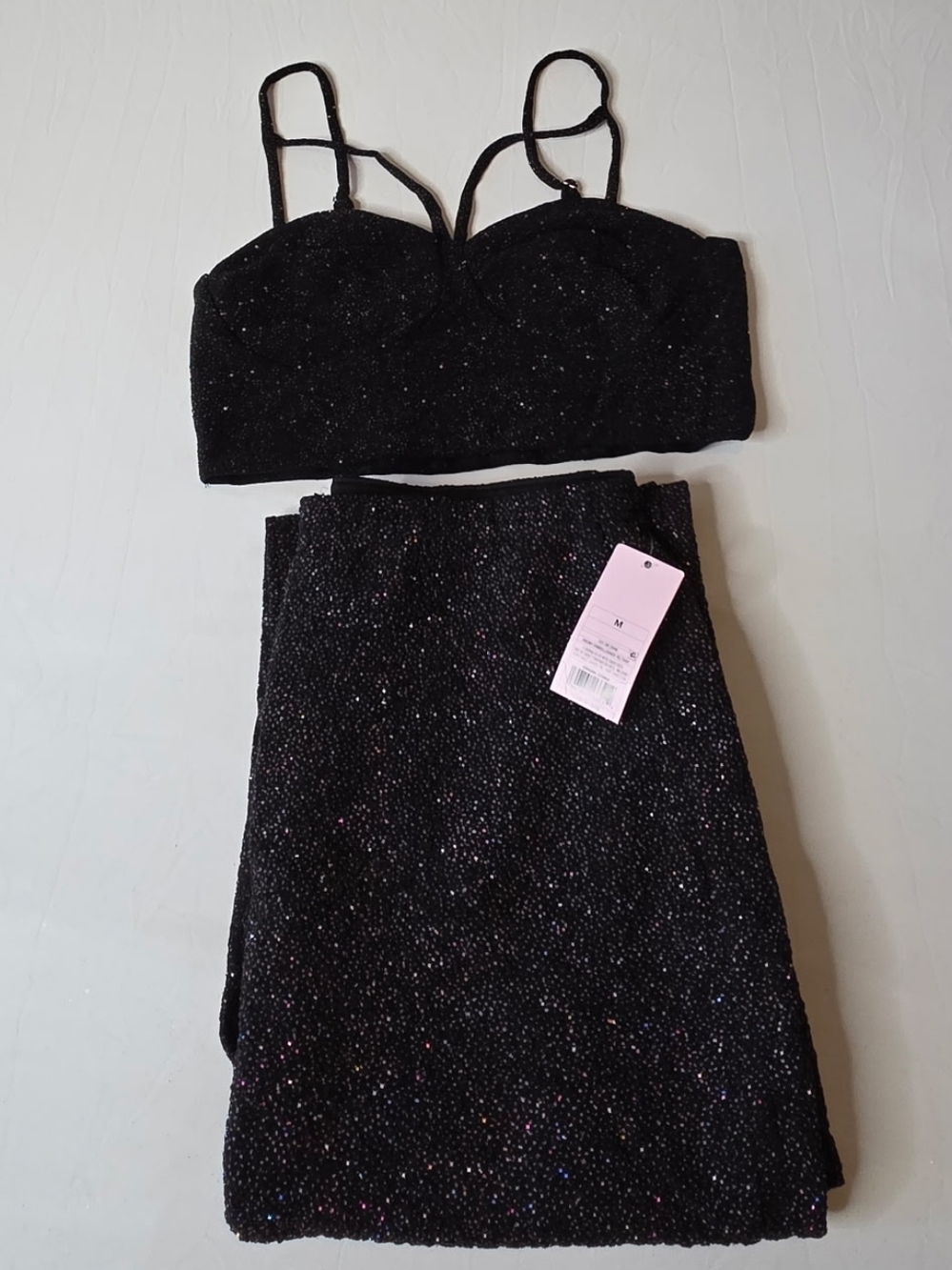 Wild Fable Outfit Embellished Sparkle Black Crop Top And Skirt